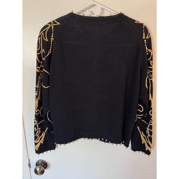 Vintage Michael Simon Black Gold Beaded Embroidered Sweater Cardigan Size 1 S/M - Picture 3 of 11